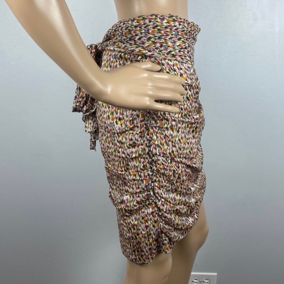 NEW BA&SH RUCHED METALLIC PRINT CHIFFON MINI SKIRT - Picture 4 of 10